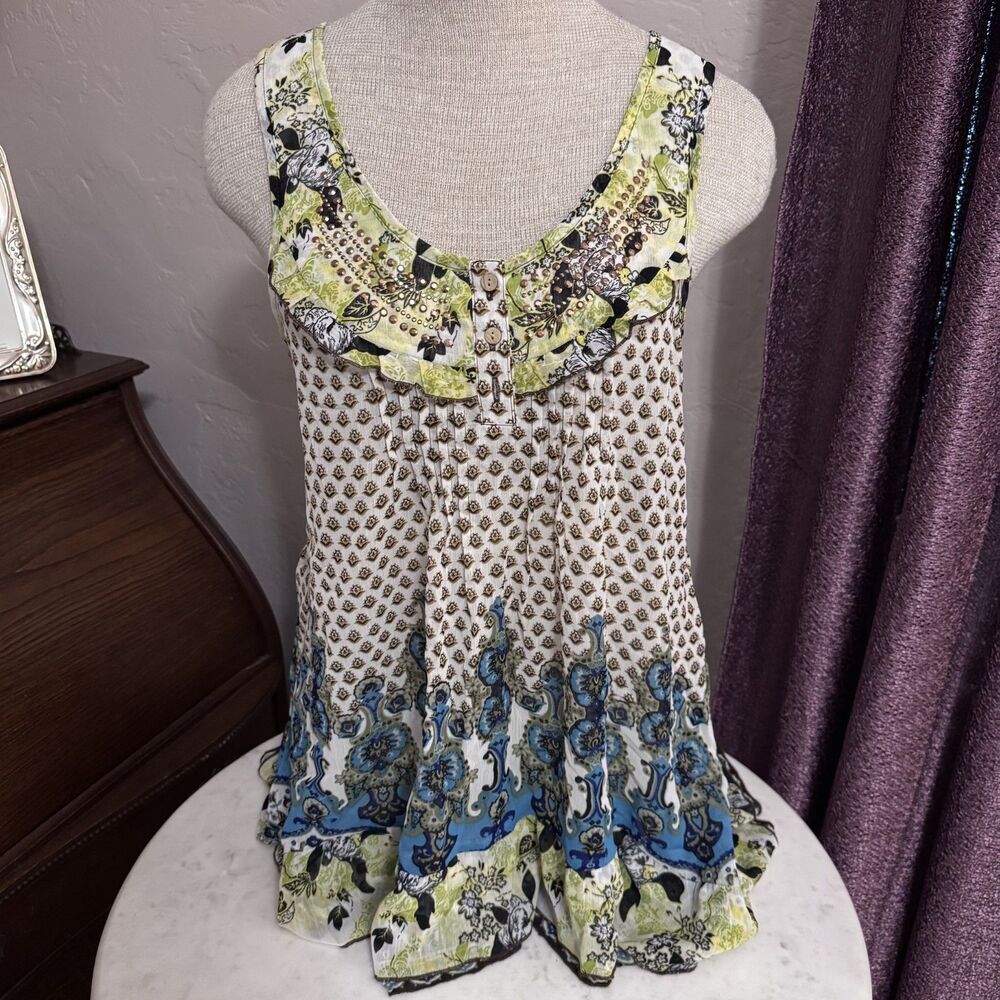 Y2K F.A.N.G Beaded Floral Paisley Tunic Tank Top size XL